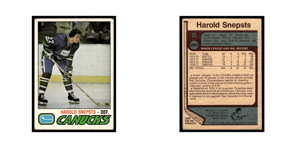 Harold Snepsts 1977 O-Pee-Chee (Damaged) #295 Vancouver Canucks Hockey Card VG