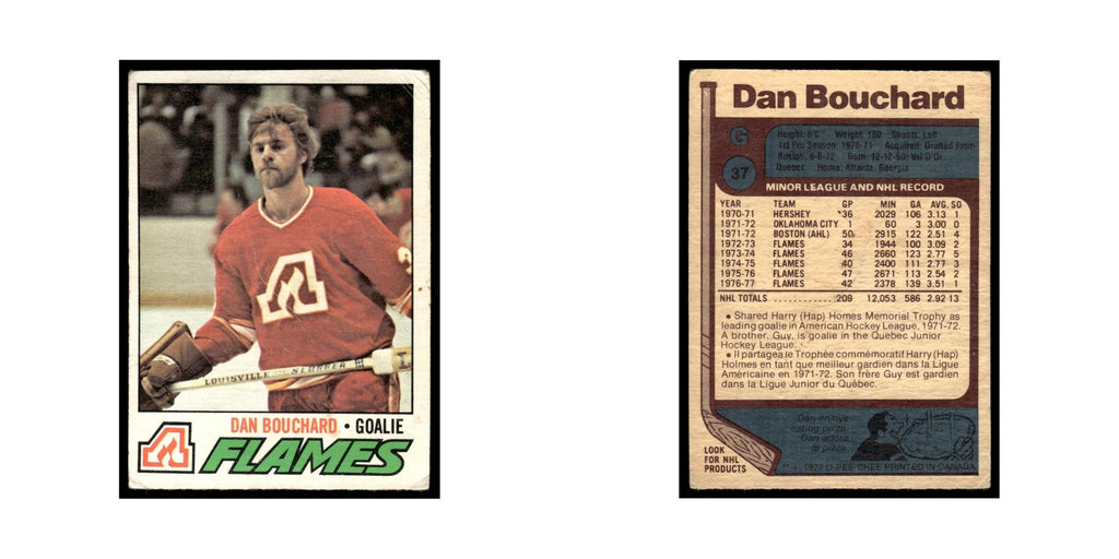 Dan Bouchard 1977 O-Pee-Chee (Damaged) #37 Atlanta Flames Hockey Card VG