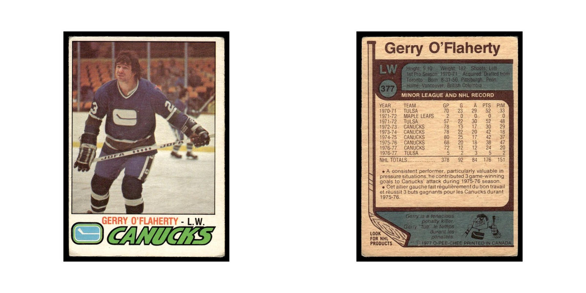 Gerry O'Flaherty 1977 O-Pee-Chee #377 Vancouver Canucks Hockey Card EX