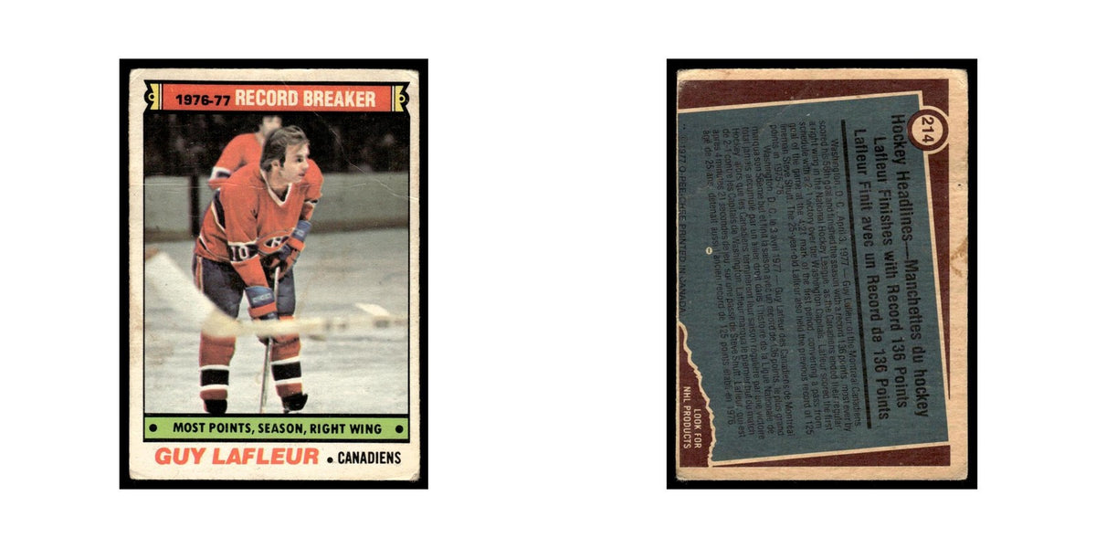 Guy Lafleur 1977 O-Pee-Chee (Damaged) #214 Montreal Canadiens Hockey Card VG