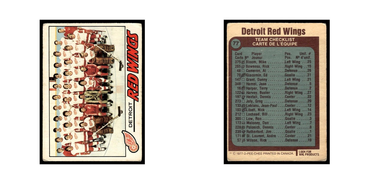 Detroit Red Wings Team 1977 O-Pee-Chee (Damaged) #77 Hockey Card VG