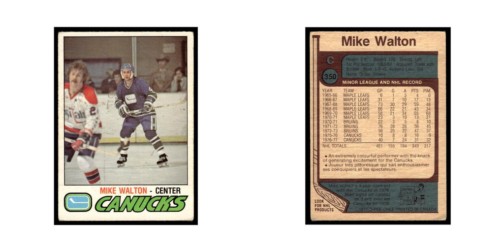 Mike Walton 1977 O-Pee-Chee (Damaged) #350 Vancouver Canucks Hockey Card VG