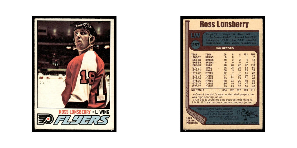 Ross Lonsberry 1977 O-Pee-Chee #257 Philadelphia Flyers Hockey Card EX