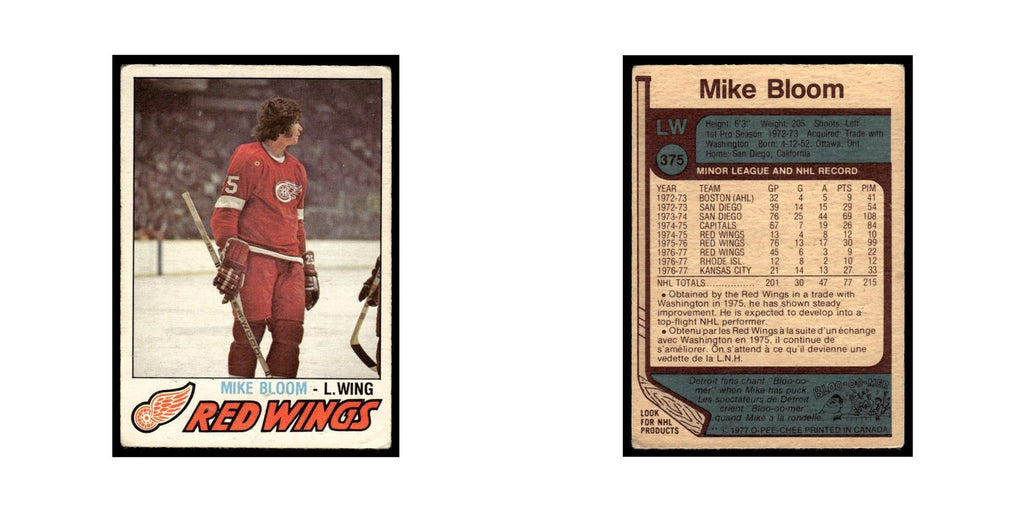 Mike Bloom 1977 O-Pee-Chee #375 Detroit Red Wings Hockey Card EX