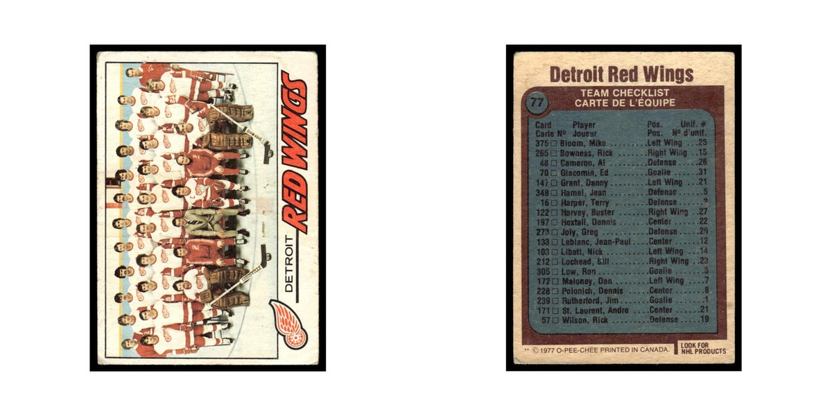 Detroit Red Wings Team 1977 O-Pee-Chee (Damaged) #77 Hockey Card VG