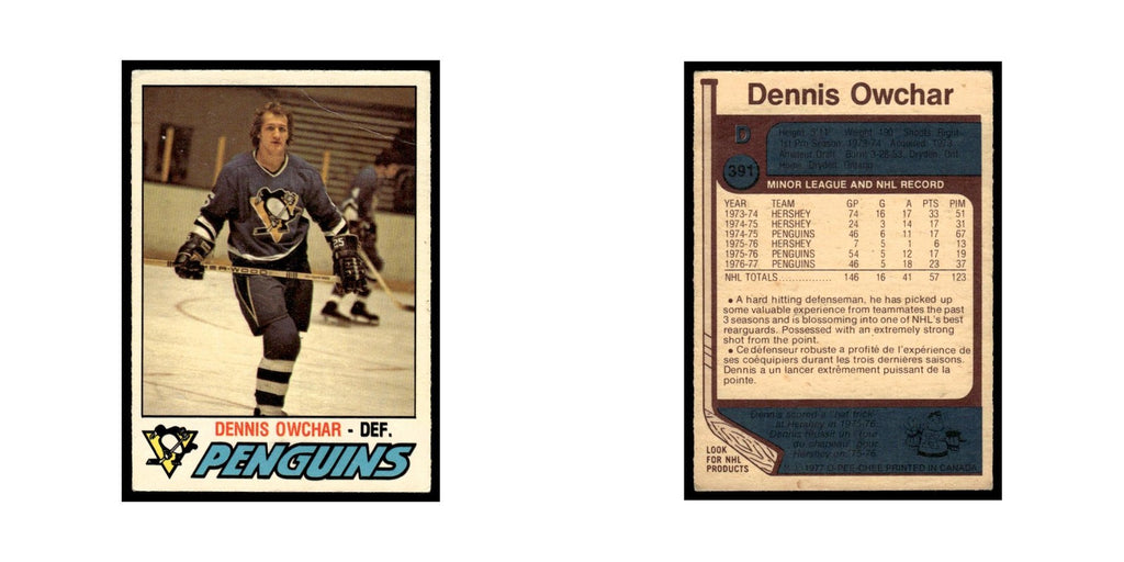 Dennis Owchar 1977 O-Pee-Chee (Damaged) #391 Pittsburgh Penguins Hockey Card VG