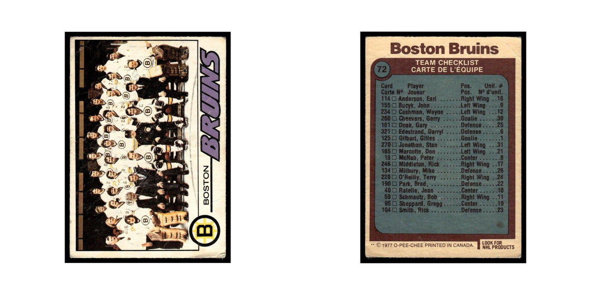 Boston Bruins Team 1977 O-Pee-Chee (Damaged) #72 Hockey Card VG