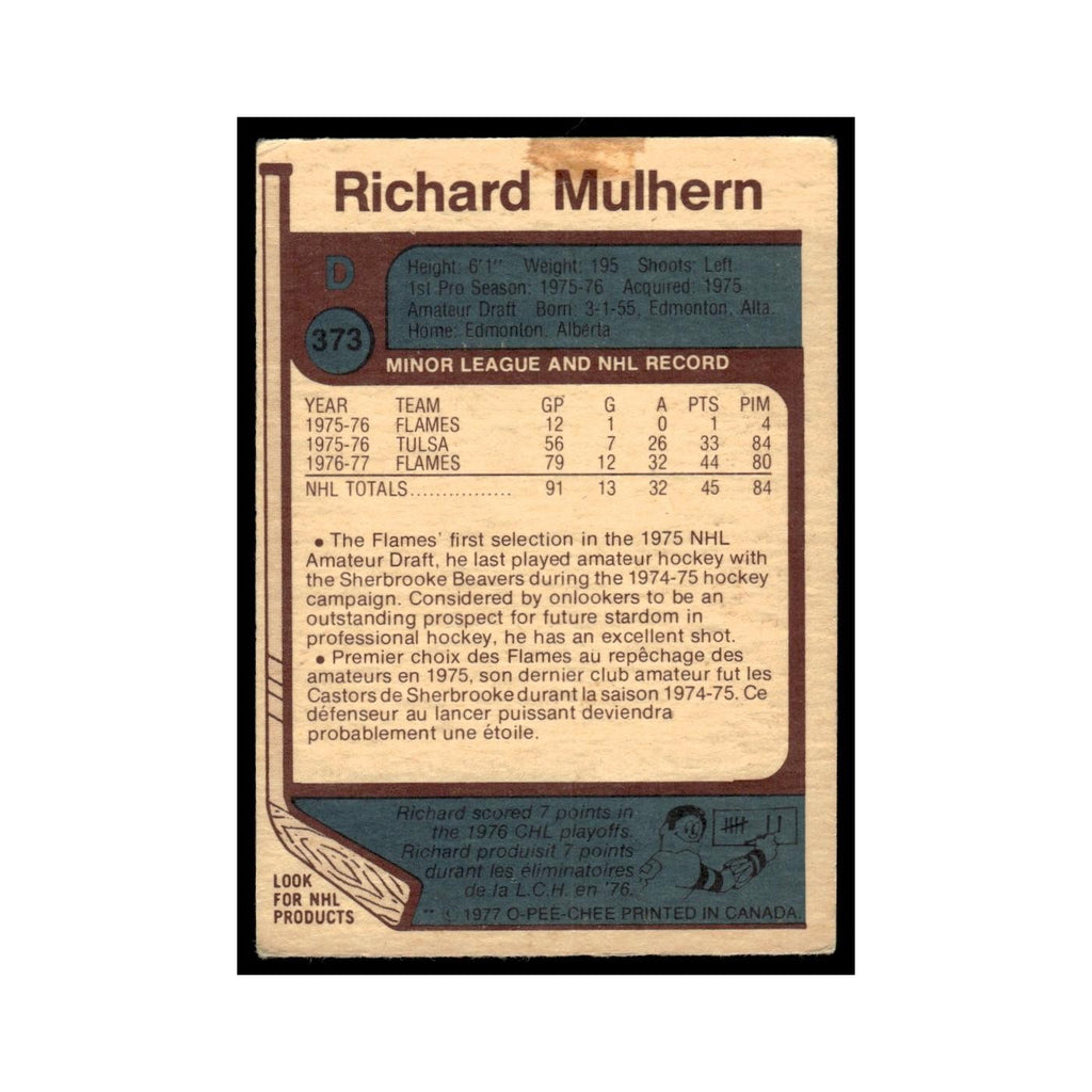 Richard Mulhern 1977 O-Pee-Chee (Damaged) #373 Atlanta Flames Hockey Card VG