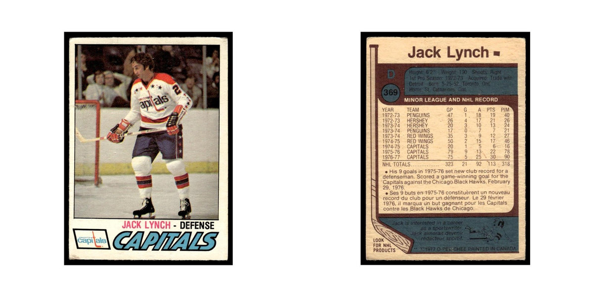 Jack Lynch 1977 O-Pee-Chee (Damaged) #369 Washington Capitals Hockey Card VG