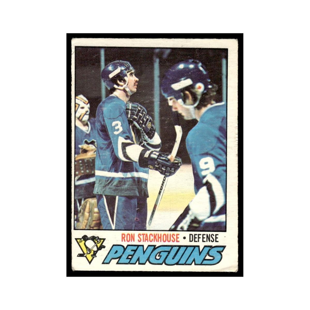 Ron Stackhouse 1977 O-Pee-Chee (Damaged) #157 Pittsburgh Penguins Hockey Card VG