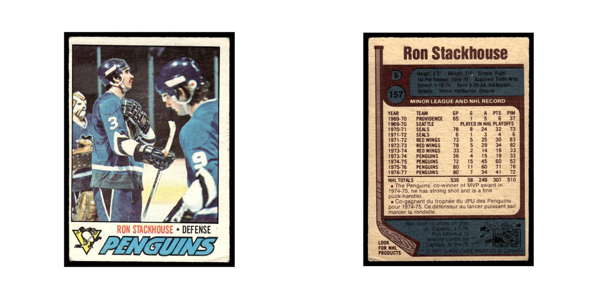 Ron Stackhouse 1977 O-Pee-Chee (Damaged) #157 Pittsburgh Penguins Hockey Card VG