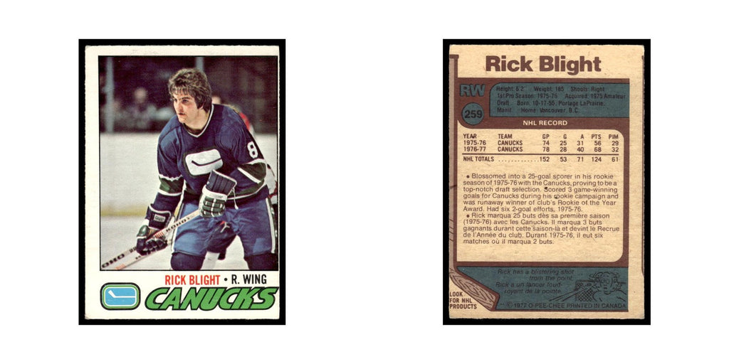 Rick Blight 1977 O-Pee-Chee #259 Vancouver Canucks Hockey Card EX