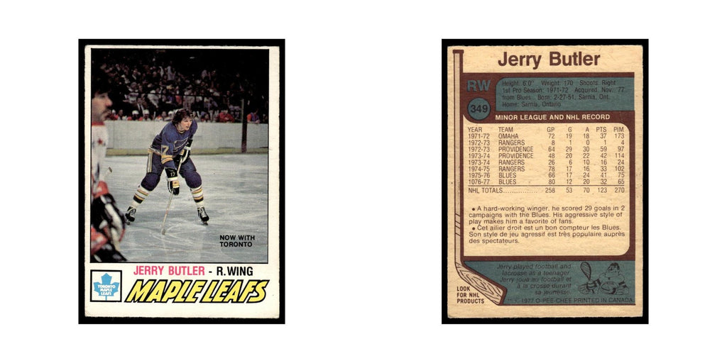 Jerry Butler 1977 O-Pee-Chee (Damaged) #349 Toronto Maple Leafs Hockey Card VG