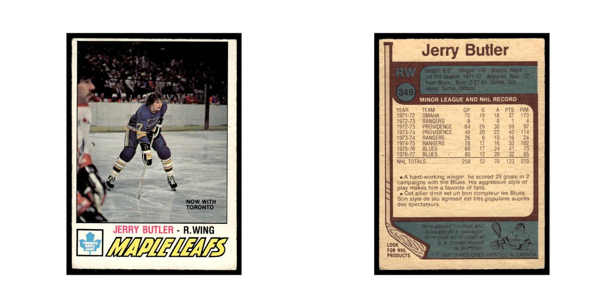Jerry Butler 1977 O-Pee-Chee (Damaged) #349 Toronto Maple Leafs Hockey Card VG
