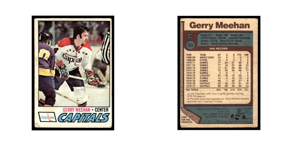 Gerry Meehan 1977 O-Pee-Chee (Damaged) #53 Washington Capitals Hockey Card VG