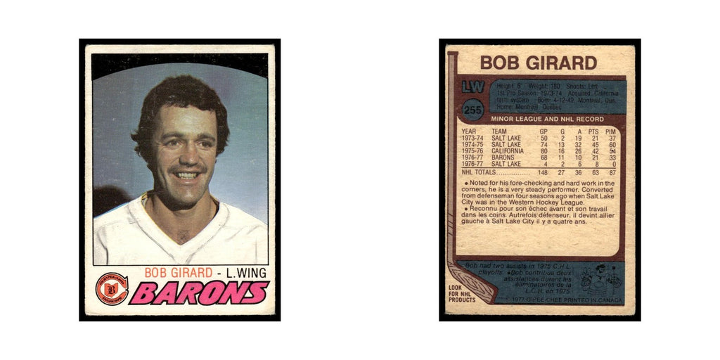 Bob Girard 1977 O-Pee-Chee #255 Cleveland Barons Hockey Card EX