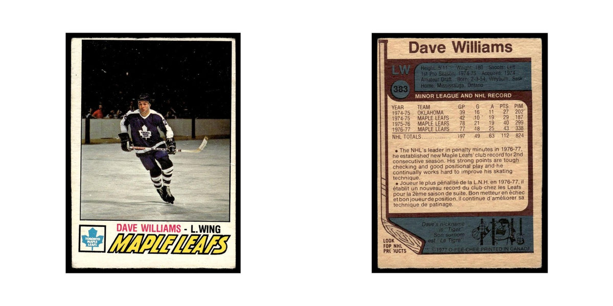 Dave Williams 1977 O-Pee-Chee (Damaged) #383 Toronto Maple Leafs Hockey Card VG