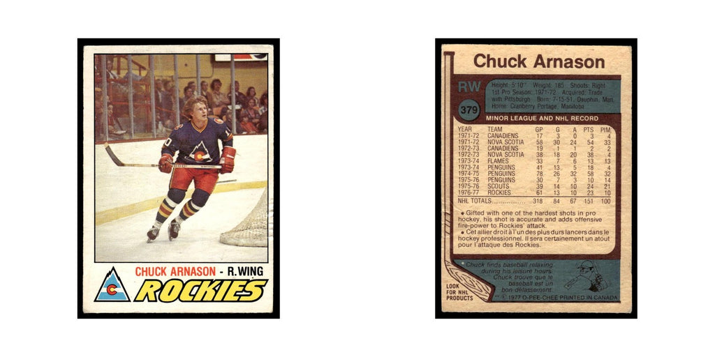 Chuck Arnason 1977 O-Pee-Chee (Damaged) #379 Colorado Rockies Hockey Card VG