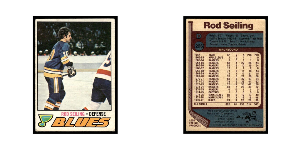 Rod Seiling 1977 O-Pee-Chee (Damaged) #226 St. Louis Blues Hockey Card VG