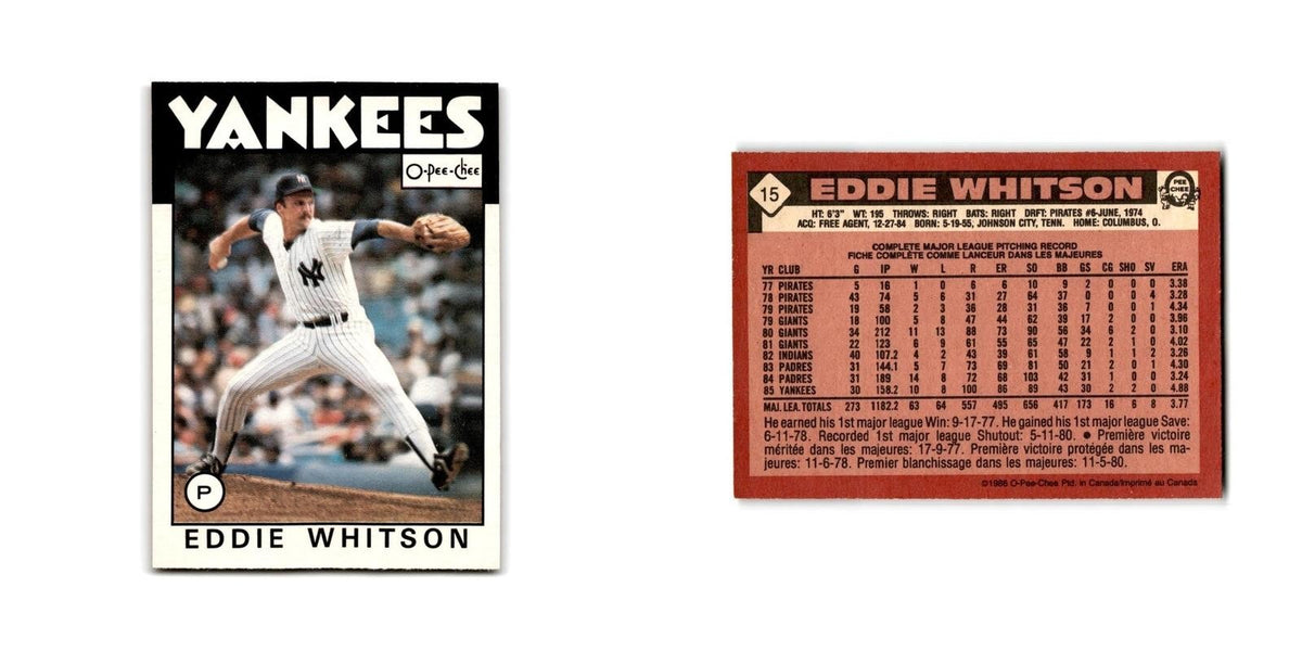 Eddie Whitson 1986 O-Pee-Chee #15 New York Yankees Baseball Card NM