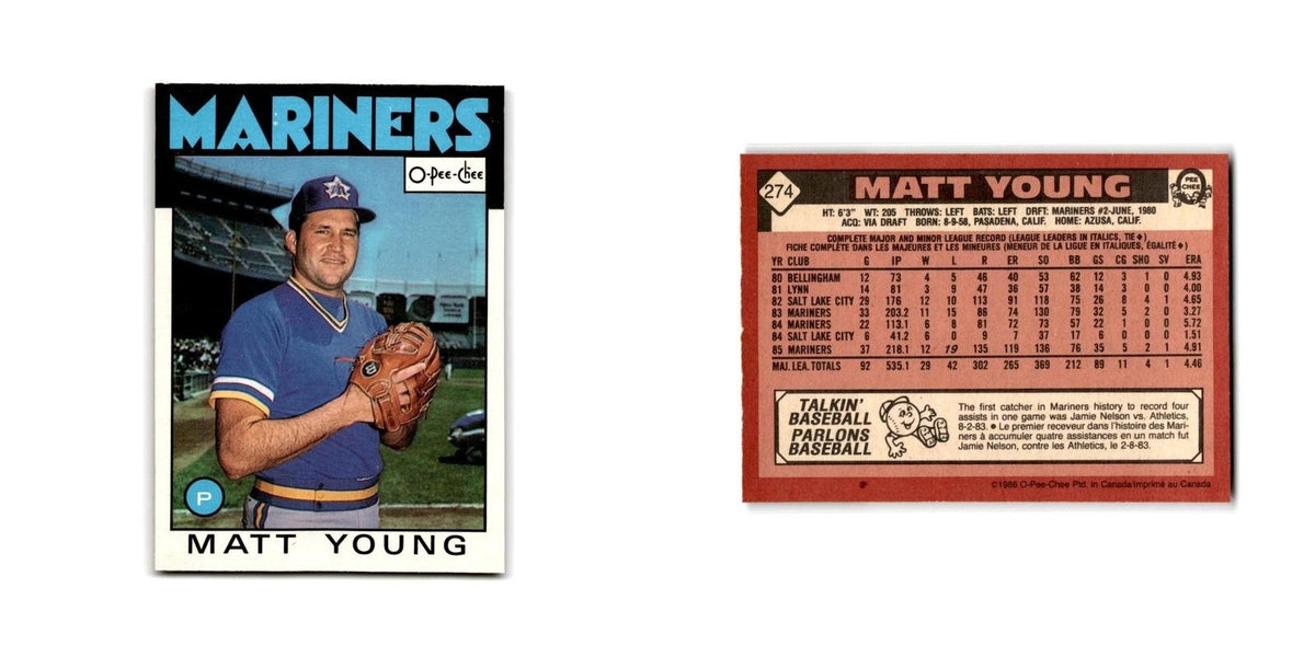 Matt Young 1986 O-Pee-Chee #274 Seattle Mariners Baseball Card NM