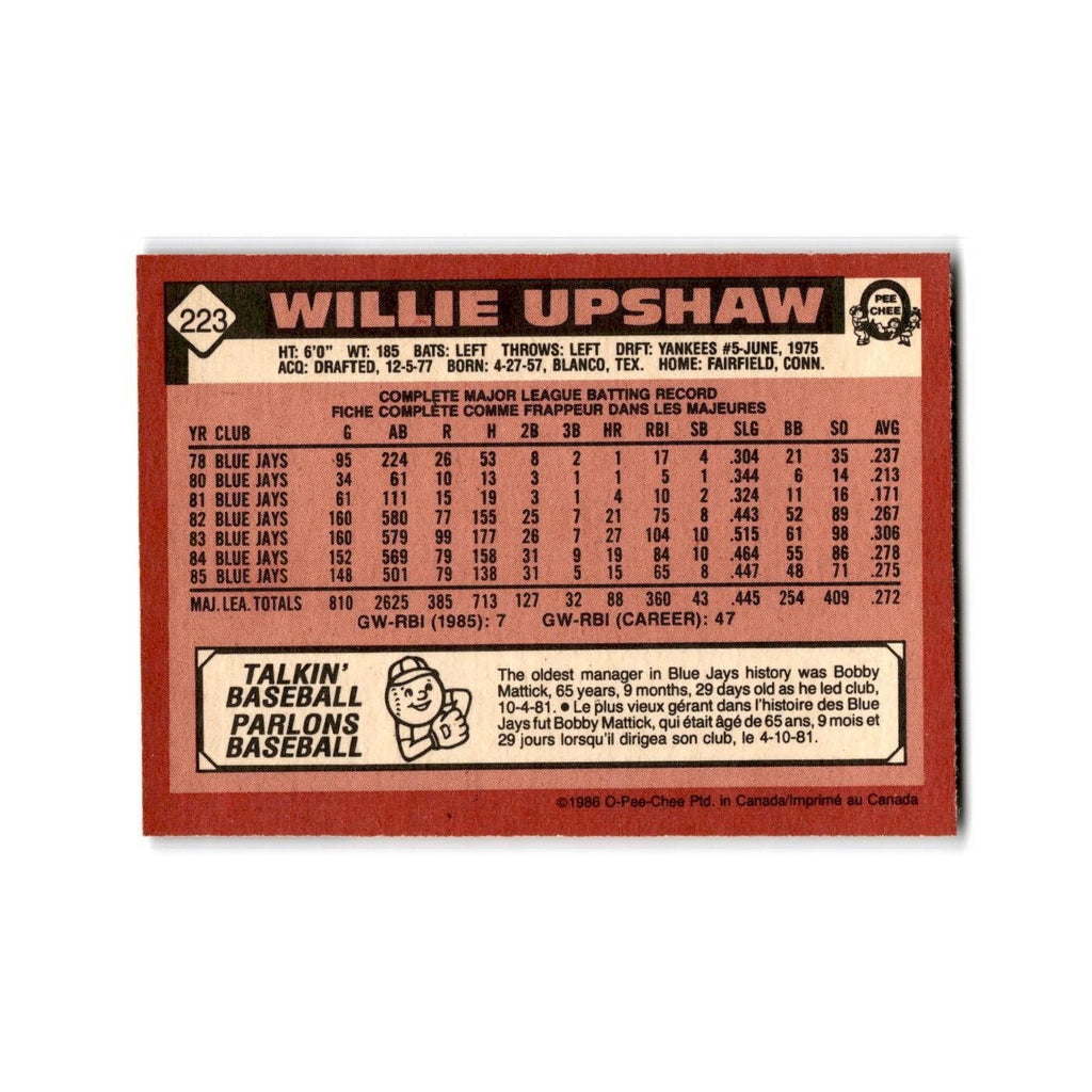 Willie Upshaw 1986 O-Pee-Chee #223 Toronto Blue Jays Baseball Card NM