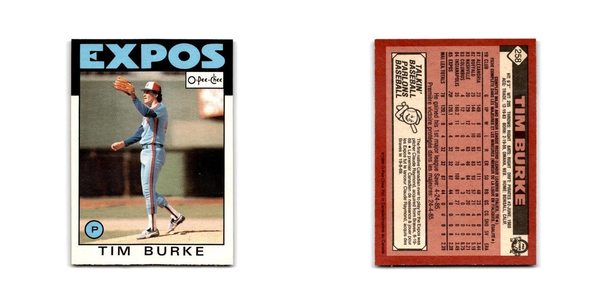 Tim Burke Rookie 1986 O-Pee-Chee #258 Montreal Expos Baseball Card NM