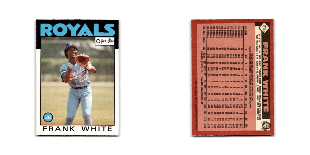 Frank White 1986 O-Pee-Chee #215 Kansas City Royals Baseball Card NM
