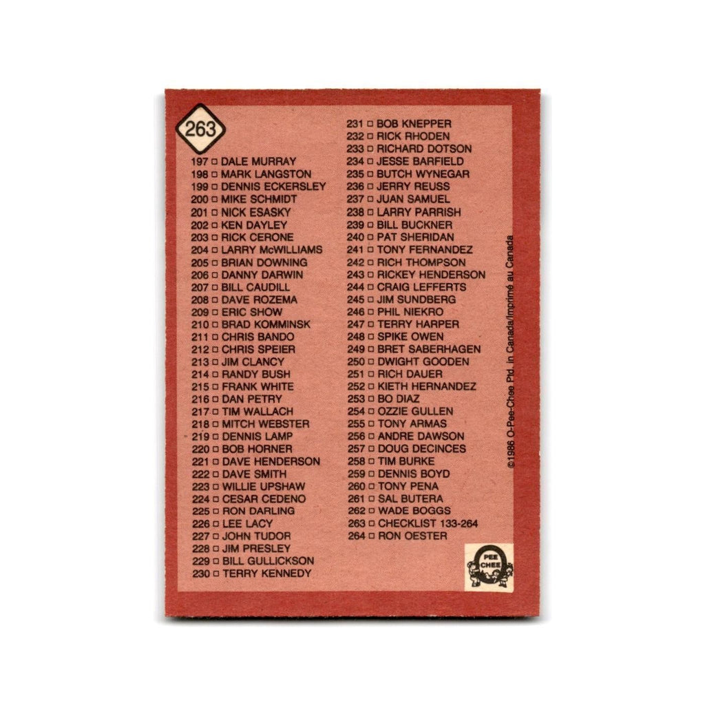 Checklist 133-264 1986 O-Pee-Chee #263 Baseball Card NM