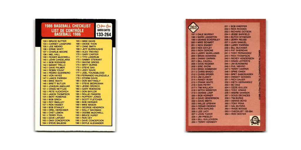 Checklist 133-264 1986 O-Pee-Chee #263 Baseball Card NM