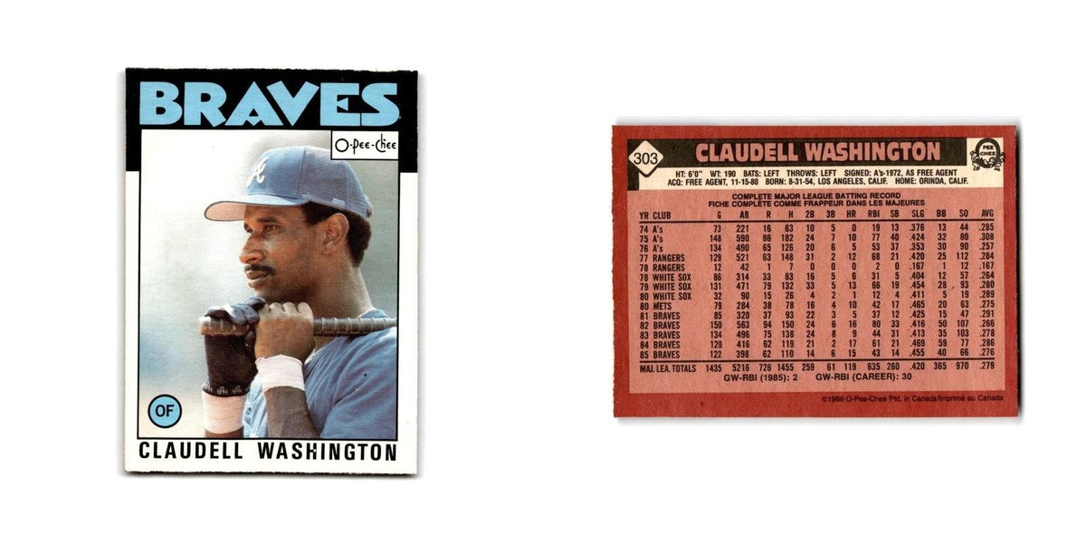Claudell Washington 1986 O-Pee-Chee #303 Atlanta Braves Baseball Card NM