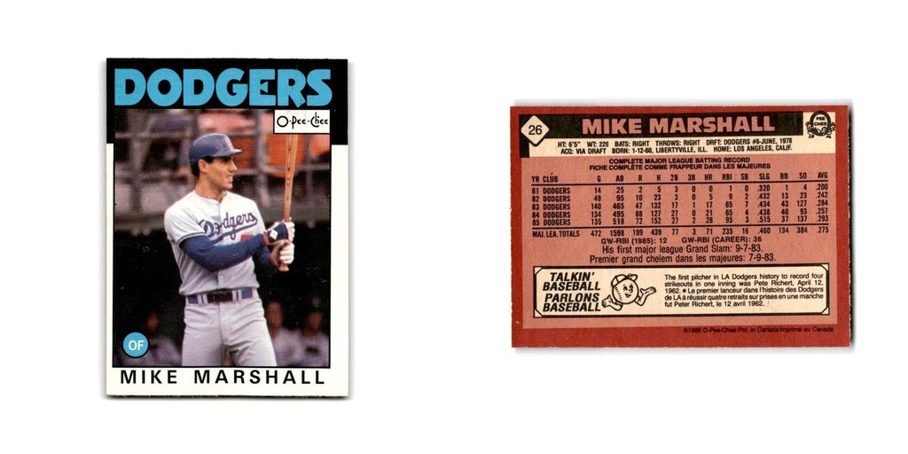 Mike Marshall 1986 O-Pee-Chee #26 Los Angeles Dodgers Baseball Card NM
