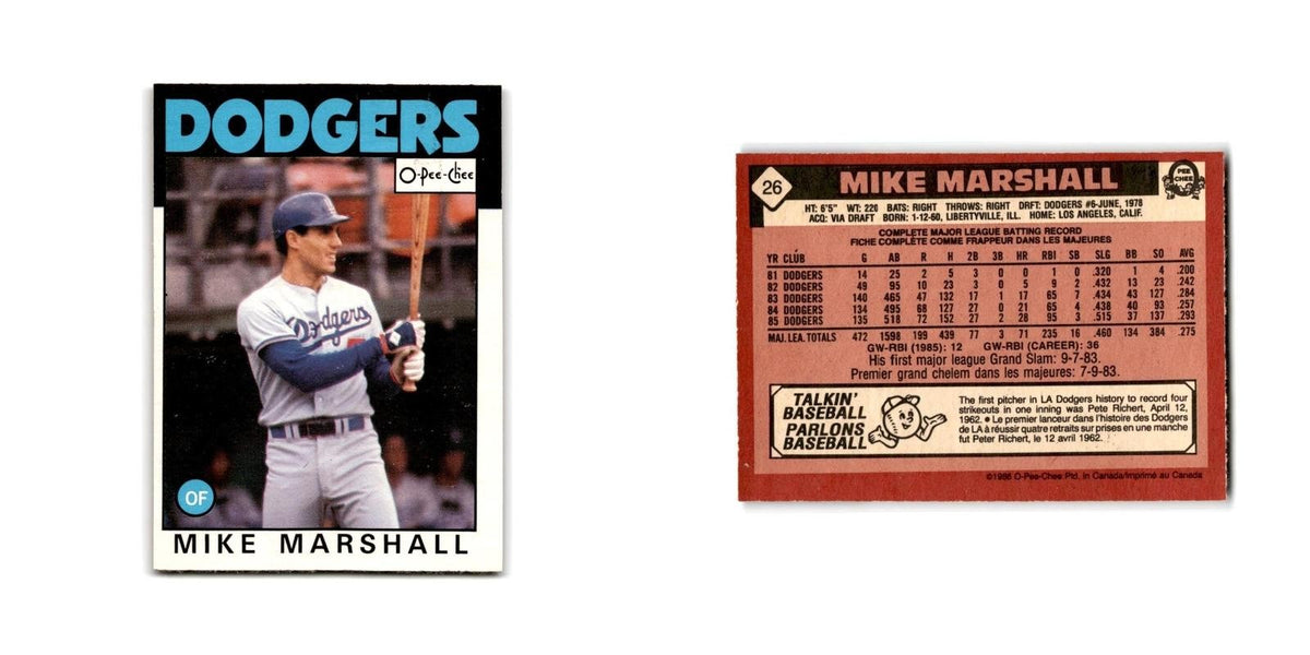 Mike Marshall 1986 O-Pee-Chee #26 Los Angeles Dodgers Baseball Card NM