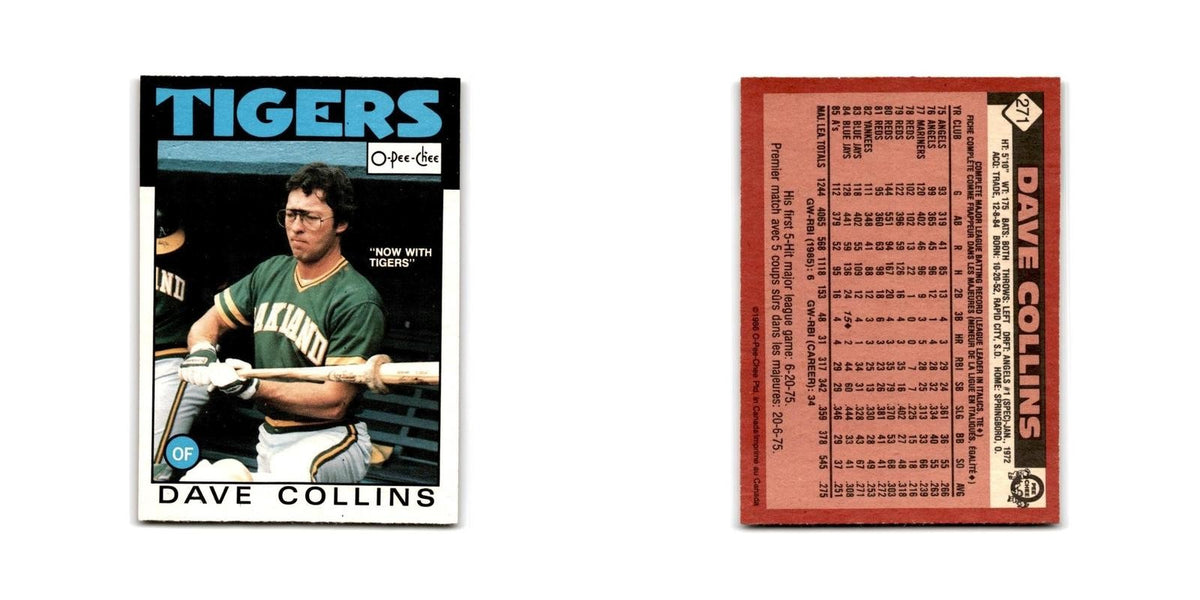 Dave Collins 1986 O-Pee-Chee #271 Detroit Tigers Baseball Card NM