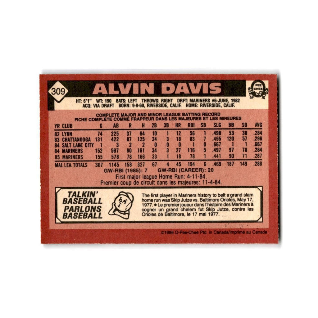Alvin Davis 1986 O-Pee-Chee #309 Seattle Mariners Baseball Card NM