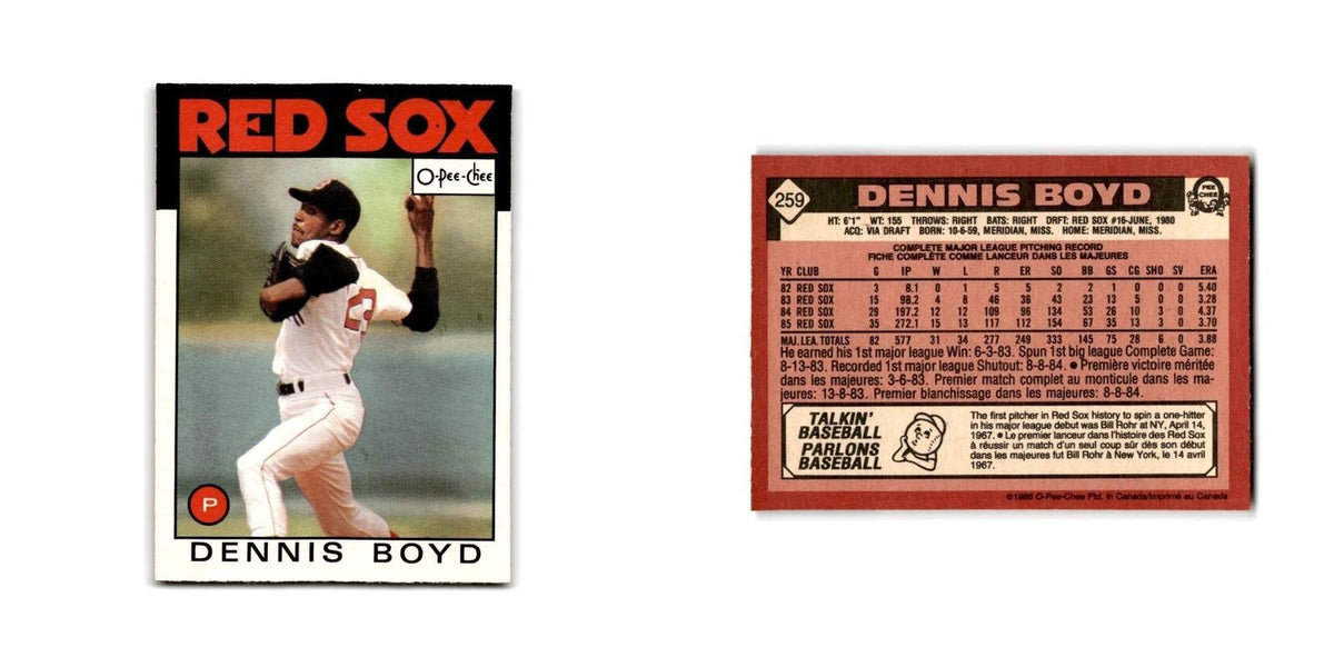 Dennis Boyd 1986 O-Pee-Chee #259 Boston Red Sox Baseball Card NM