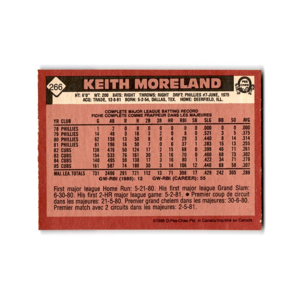 Keith Moreland 1986 O-Pee-Chee #266 Chicago Cubs Baseball Card NM