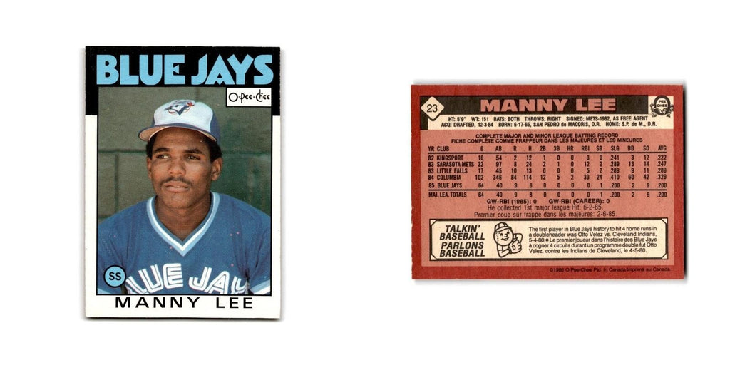 Manuel Lee 1986 O-Pee-Chee #23 Toronto Blue Jays Baseball Card NM
