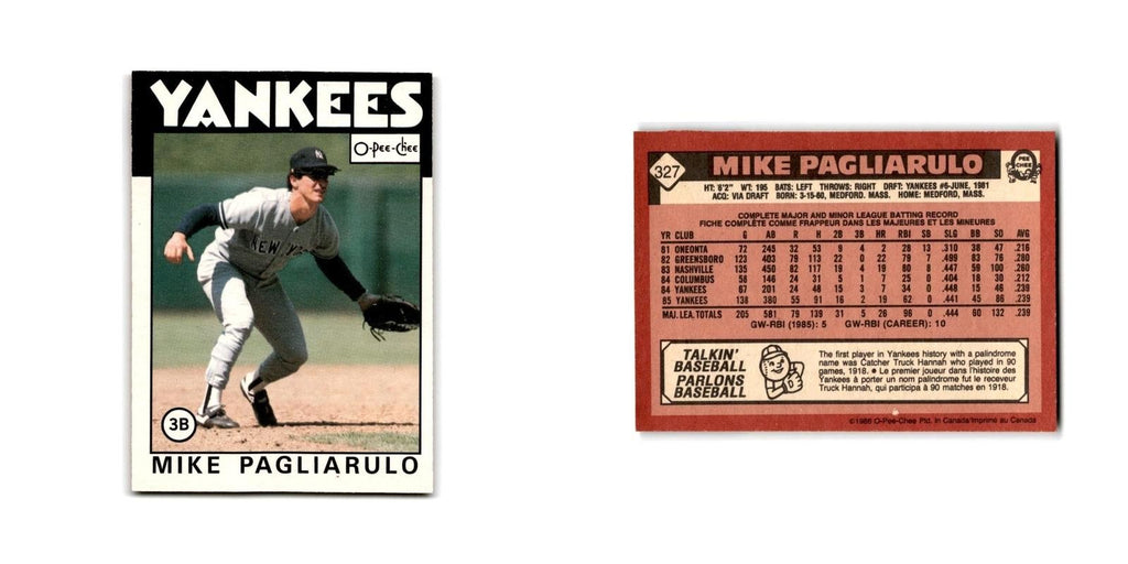 Mike Pagliarulo 1986 O-Pee-Chee #327 New York Yankees Baseball Card NM