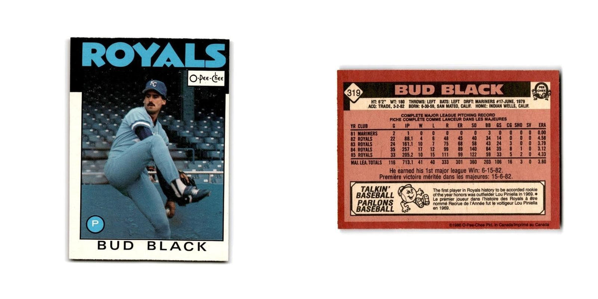 Bud Black 1986 O-Pee-Chee #319 Kansas City Royals Baseball Card NM