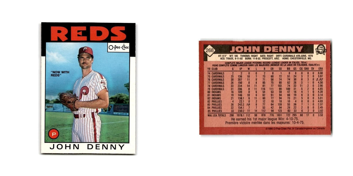 John Denny 1986 O-Pee-Chee #268 Cincinnati Reds Baseball Card NM