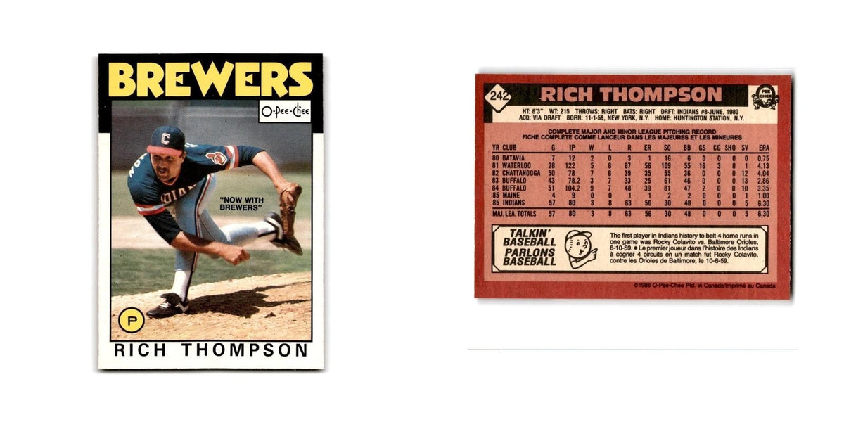 Rich Thompson 1986 O-Pee-Chee #242 Milwaukee Brewers Baseball Card NM