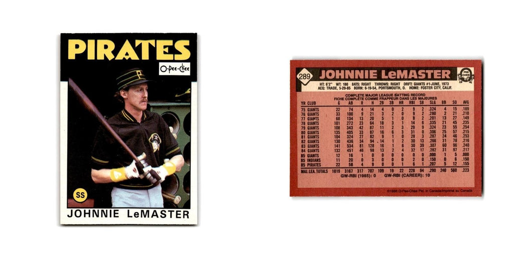 Johnnie LeMaster 1986 O-Pee-Chee #289 Pittsburgh Pirates Baseball Card NM