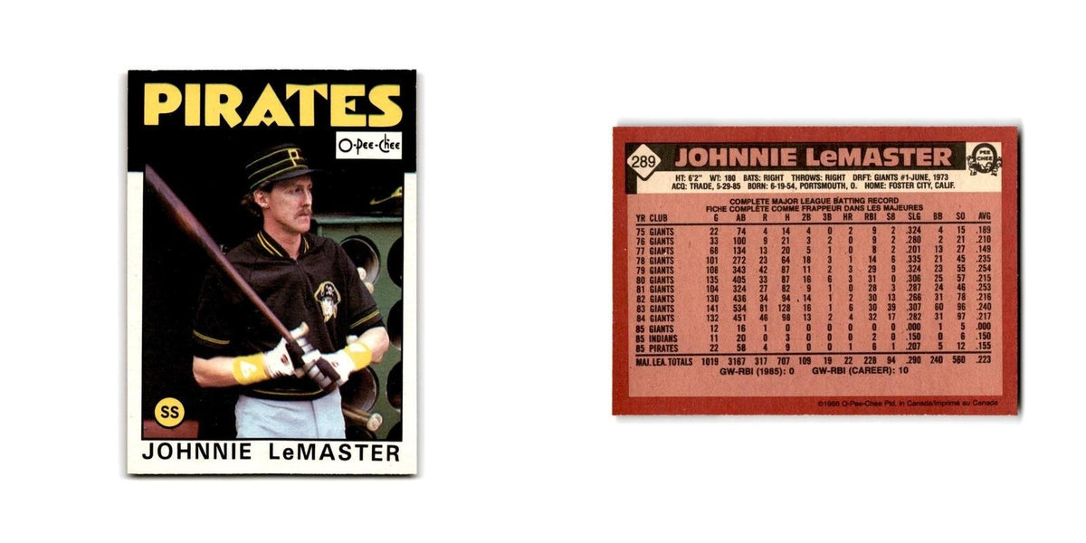 Johnnie LeMaster 1986 O-Pee-Chee #289 Pittsburgh Pirates Baseball Card NM