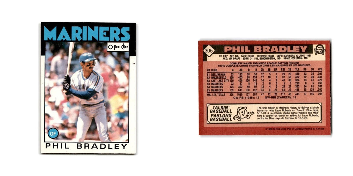 Phil Bradley 1986 O-Pee-Chee #305 Seattle Mariners Baseball Card NM
