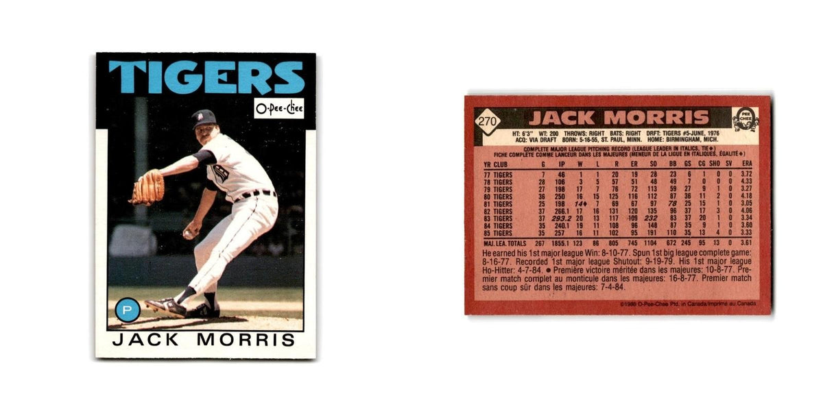 Jack Morris 1986 O-Pee-Chee #270 Detroit Tigers Baseball Card NM