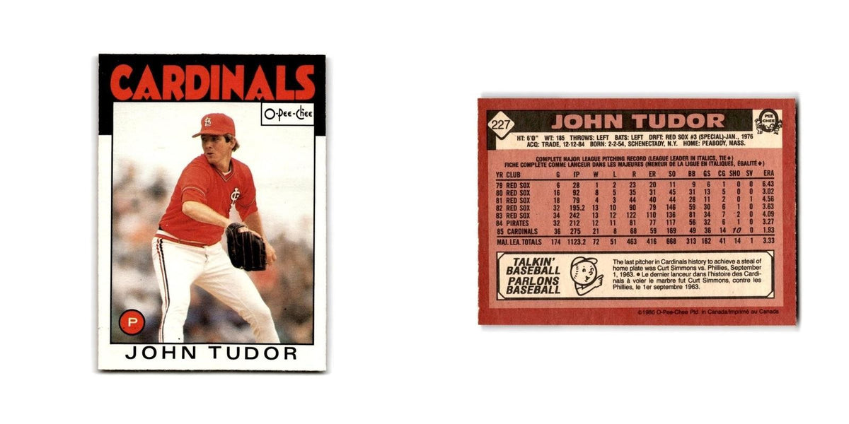 John Tudor 1986 O-Pee-Chee #227 St. Louis Cardinals Baseball Card NM