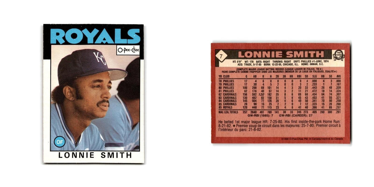 Lonnie Smith 1986 O-Pee-Chee #7 Kansas City Royals Baseball Card NM