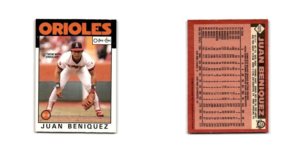 Juan Beniquez 1986 O-Pee-Chee #325 Baltimore Orioles Baseball Card NM