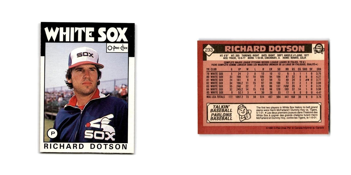 Richard Dotson 1986 O-Pee-Chee #233 Chicago White Sox Baseball Card NM